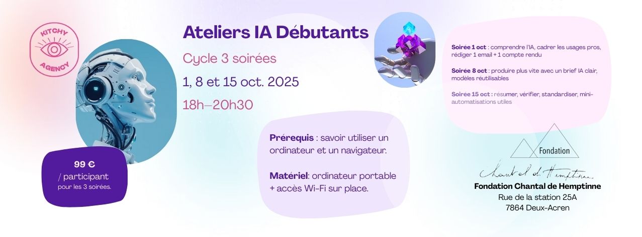 Ateliers IA Débutants Pros Cycle 3 soirées Couverture Facebook